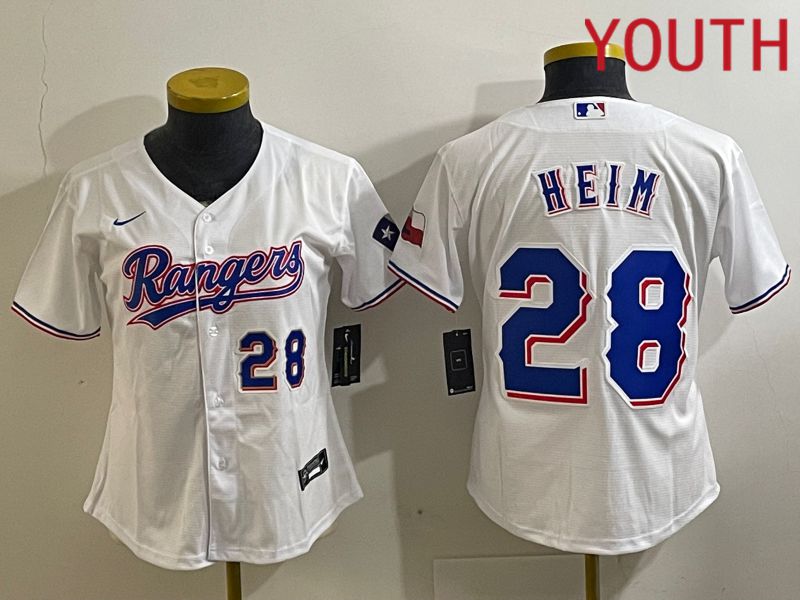 Youth Texas Rangers #28 Heim White Nike Game 2024 MLB Jersey style 2->youth mlb jersey->Youth Jersey